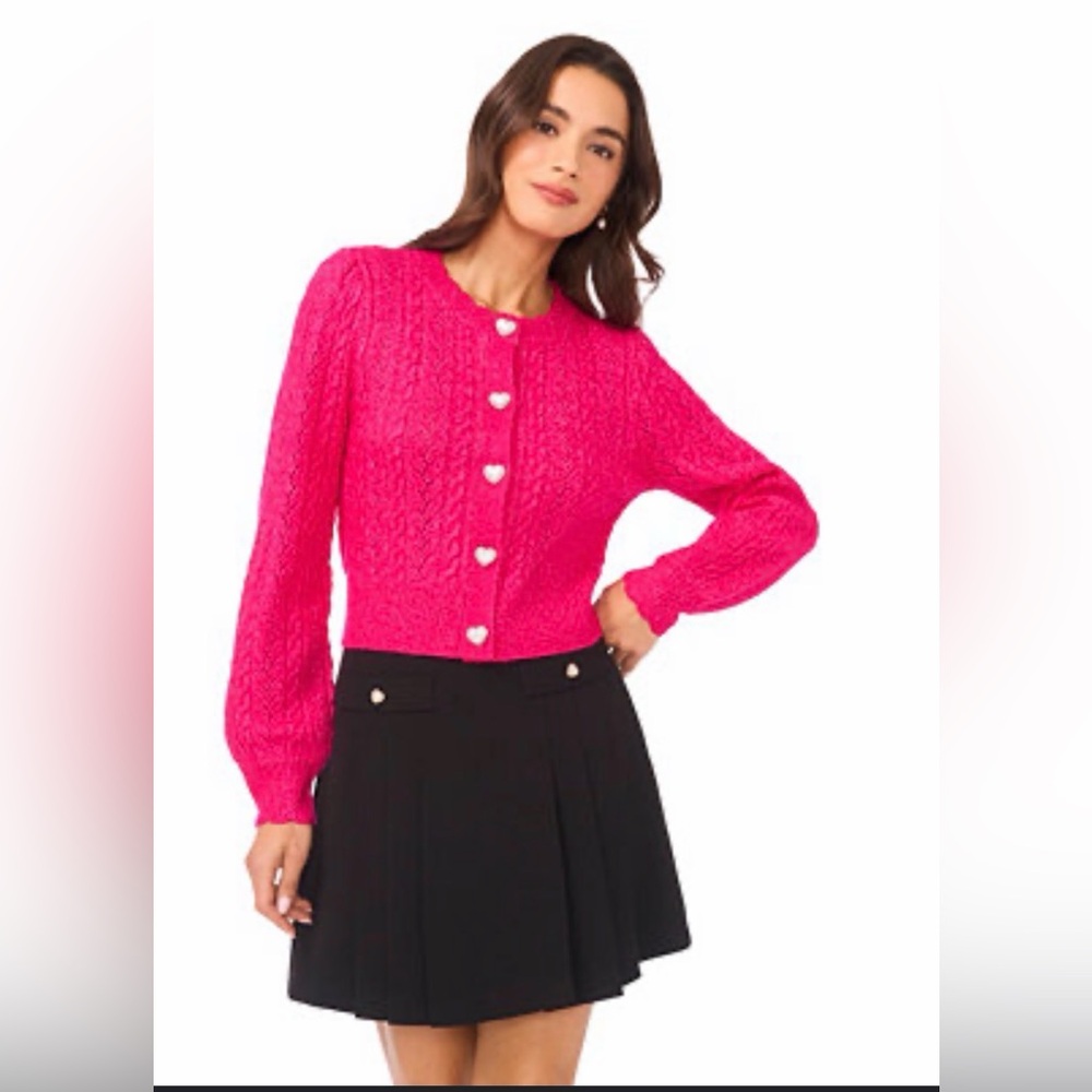 CeCe Vibrant Pink Cardigan with Heart Buttons
